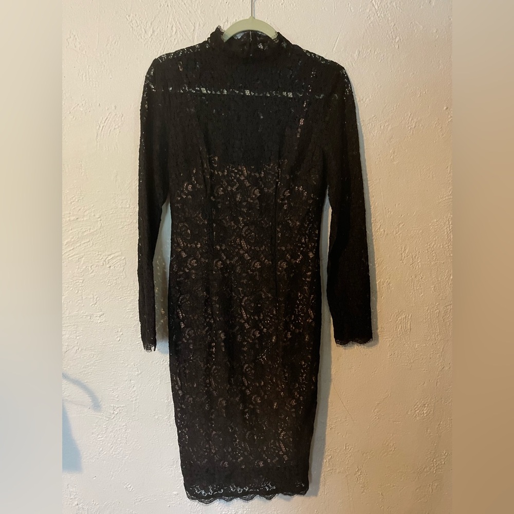 Adrianna Papell Black Lace Long Sleeve Midi Dress
